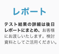 レポート / テスト結果の詳細は後日レポートにまとめ、お客様にお渡しいたします。検討資料としてご活用ください。